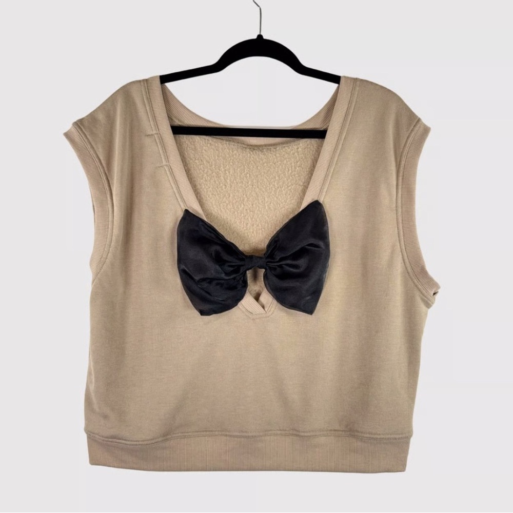 Anthropologie Maeve Tan Sleeveless Sweatshirt with Black Bow
